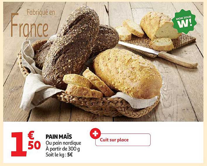 PAIN MAÏS Ou pain nordique À partir de 300 g Soit le kg : 5€