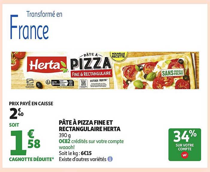 PÂTE À PIZZA FINE ET RECTANGULAIRE HERTA