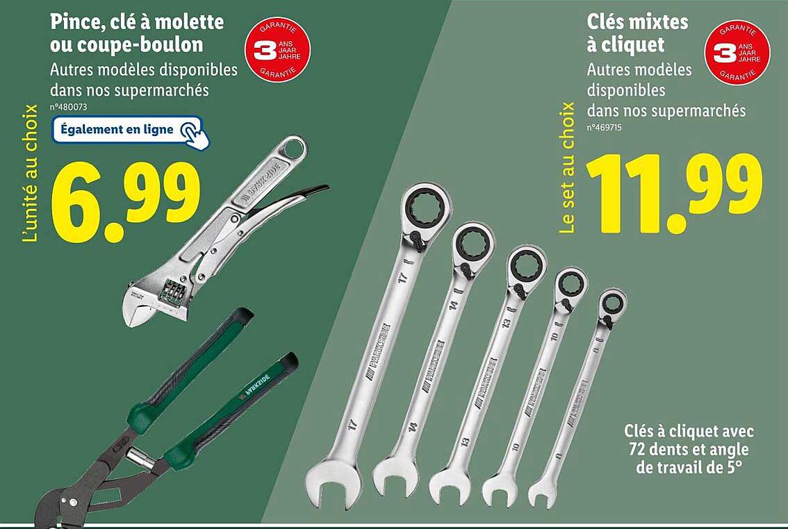 Pince, clé à molette ou coupe-boulon