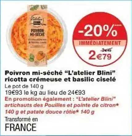 Poivron mi-séché "L’atelier Blini" ricotta crémeuse et basilic ciselé