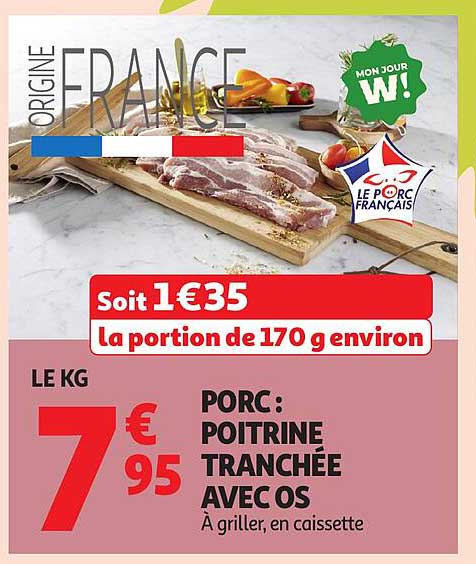 Porc : Poitrine tranchée avec os