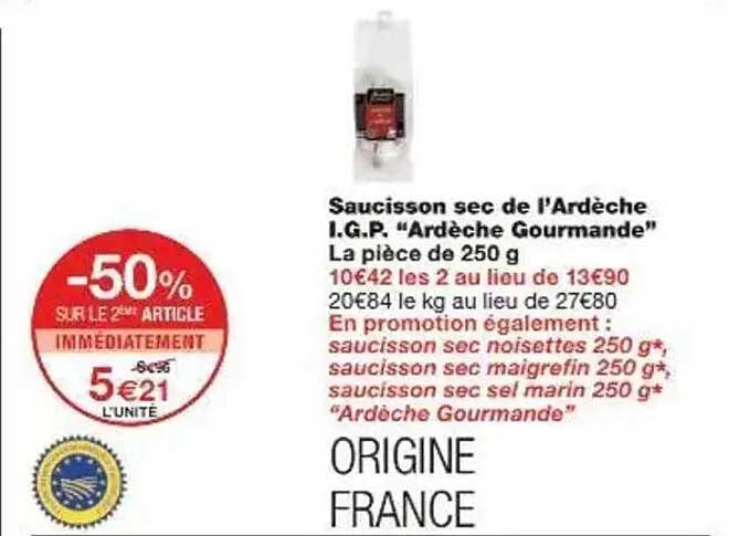 Saucisson sec de l'Ardèche I.G.P. "Ardèche Gourmande"