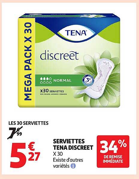 SERVIETTES TENA DISCREET X 30