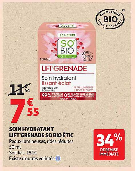 SOIN HYDRATANT LIFT'GRENAD SO BIO ÉTIC