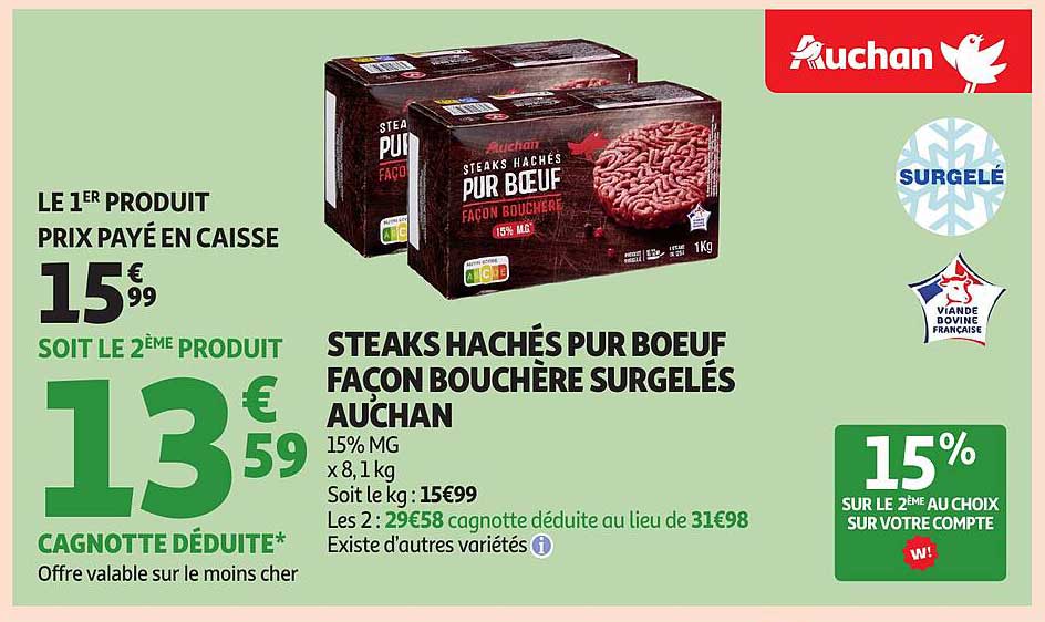 STEAKS HACHÉS PUR BŒUF FAÇON BOUCHÈRE AUCHAN