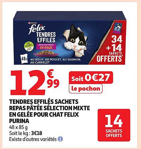 TENDRES EFFILÉS SACHETS REPAS PÂTÉE SÉLECTION MIXTE EN GELÉE POUR CHAT FELIX PURINA