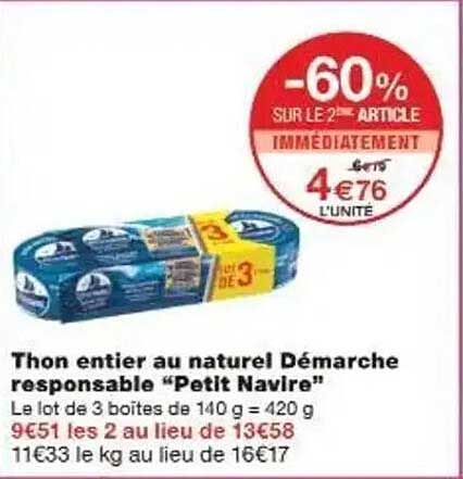 Thon entier au naturel Démarche responsable "Petit Navire"