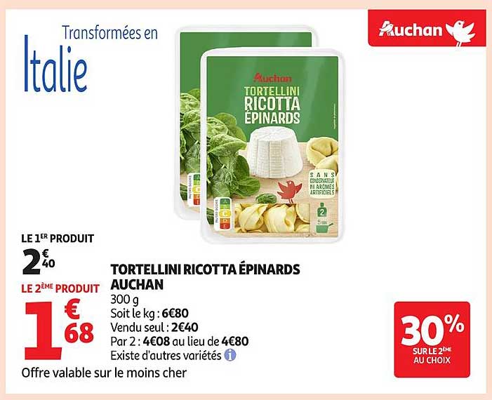 TORTELLINI RICOTTA ÉPINARDS AUCHAN