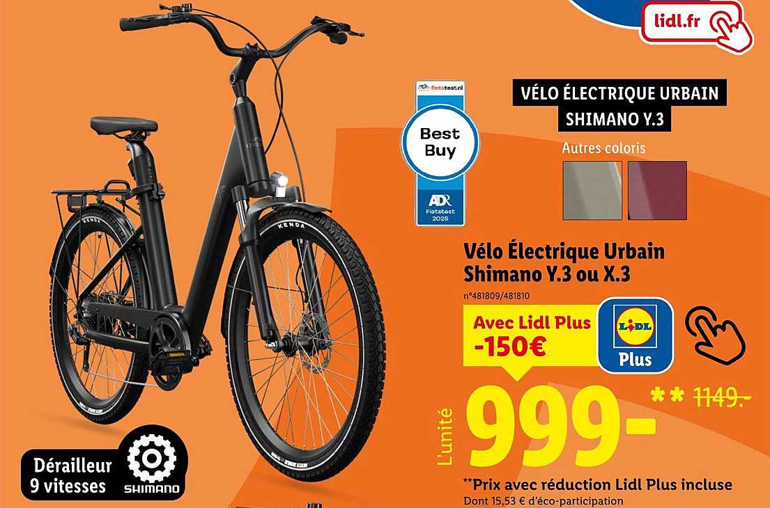 Vélo Électrique Urbain Shimano Y.3 ou X.3