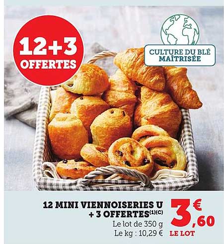 12 MINI VIENNOISERIES U + 3 OFFERTES