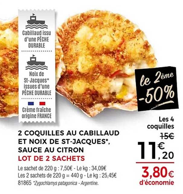 2 Coquilles au Cabillaud et Noix de St-Jacques*, Sauce au Citron