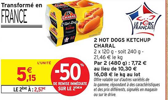2 HOT DOGS KETCHUP CHARAL