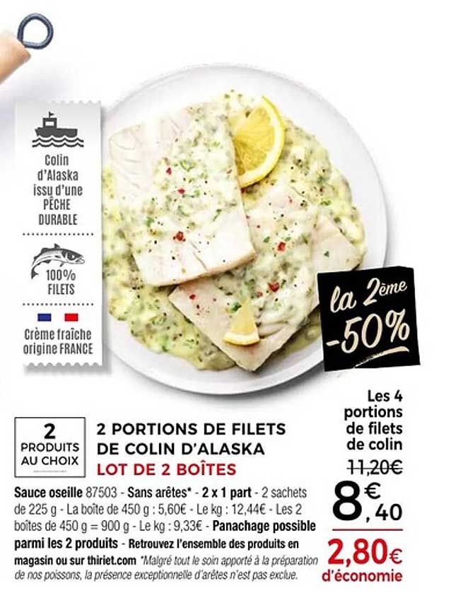 2 Portions de Filets de Colin d’Alaska Lot de 2 Boîtes