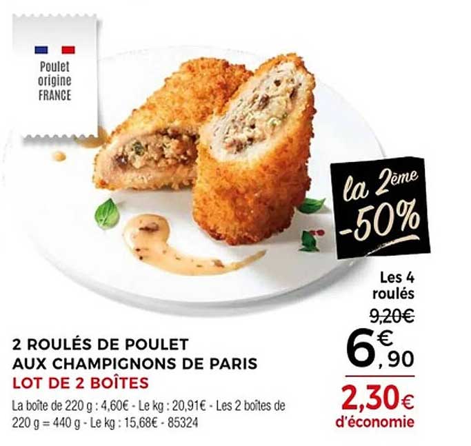 2 Roulés de poulet aux champignons de Paris lot de 2 boîtes