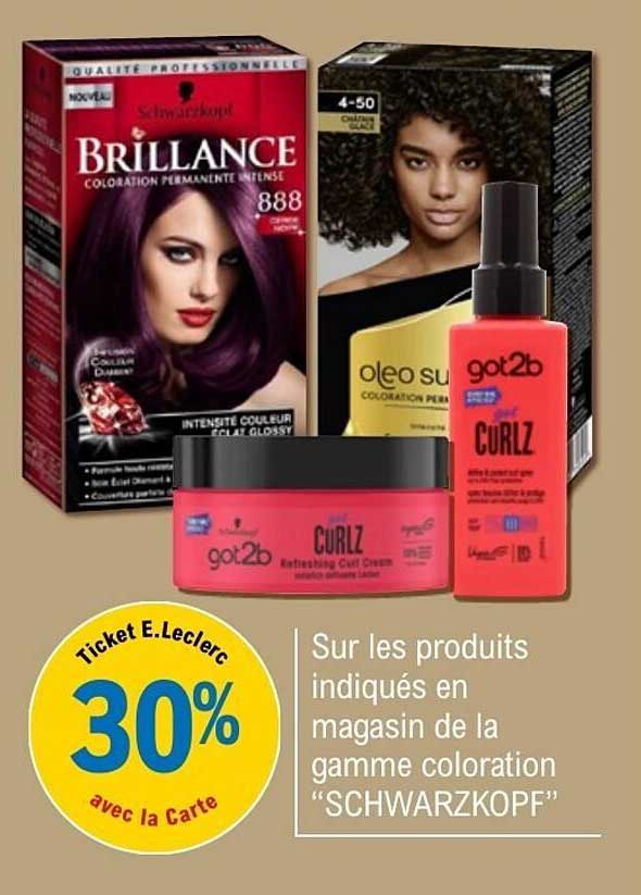 30% avec la Carte E.Leclerc sur les produits indiqués en magasin de la gamme coloration “SCHWARZKOPF”