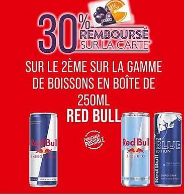30% REMBOURSE SUR LA CARTE SUR LE 2ÈME SUR LA GAMME DE BOISSONS EN BOÎTE DE 250ML RED BULL