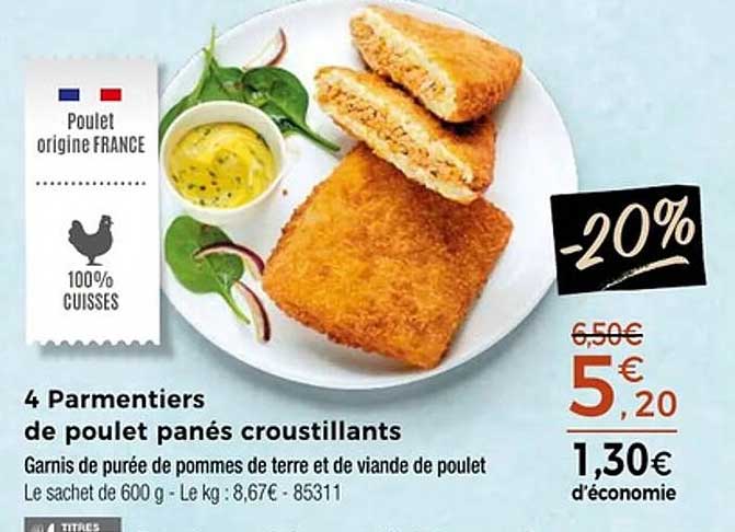 4 Parmentiers de poulet panés croustillants