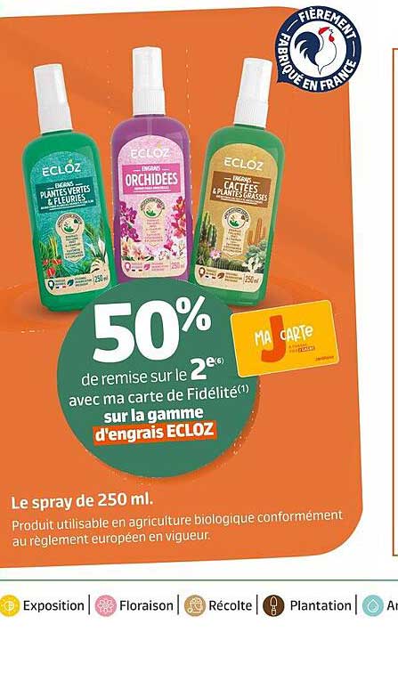 50% de remise sur le 2ème avec ma carte de Fidélité sur la gamme d'engrais ECLOZ