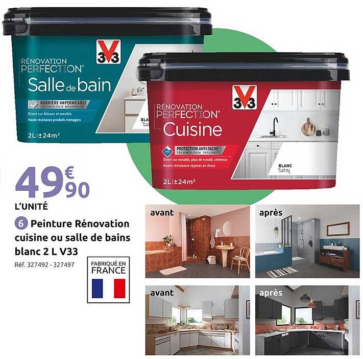 6 Peinture Rénovation cuisine ou salle de bains blanc 2 L V33