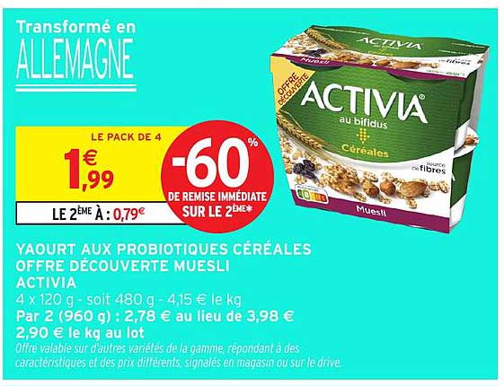 ACTIVIA au bifidus Céréales - Offre Découverte Muesli