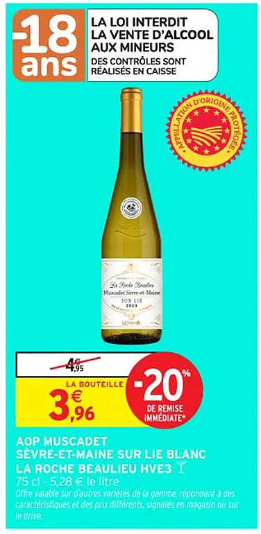 AOP MUSCADET SÈVRE-ET-MAINE SUR LIE BLANC LA ROCHE BEAULIEU HVE3