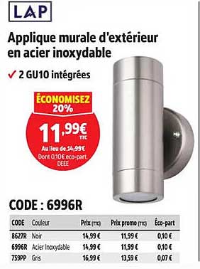 Applique murale d'extérieur en acier inoxydable