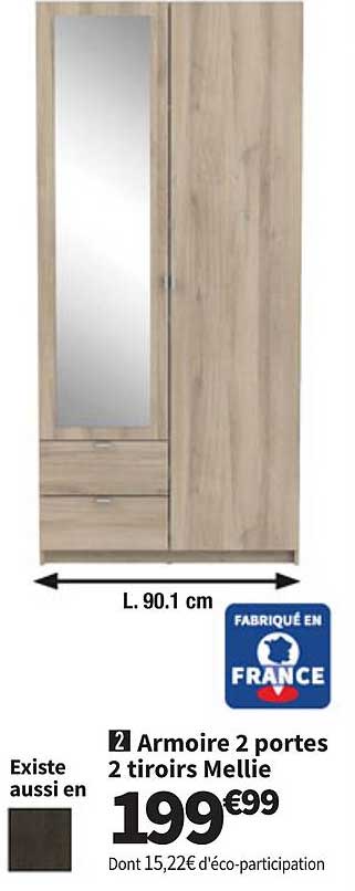 Armoire 2 portes 2 tiroirs Mellie