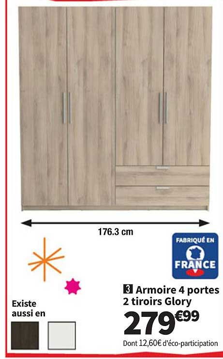 Armoire 4 portes 2 tiroirs Glory