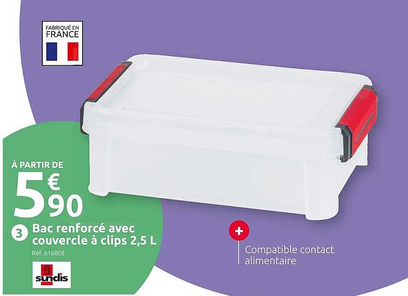 Bac renforcé avec couvercle à clips 2,5 L
