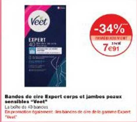 Bandes de cire Expert corps et jambes peaux sensibles "Veet"