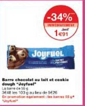 Barre chocolat au lait et cookie dough “Joyfuel”