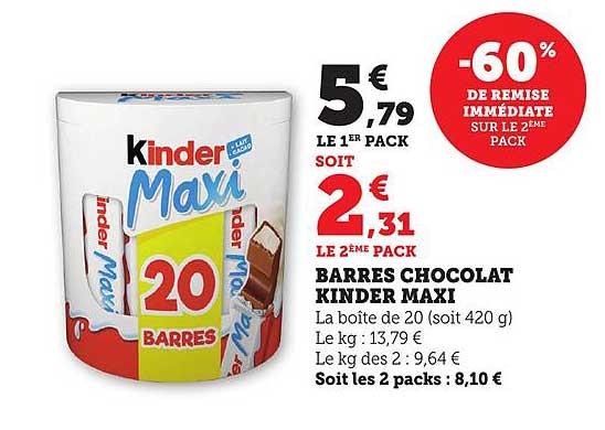 BARRES CHOCOLAT KINDER MAXI