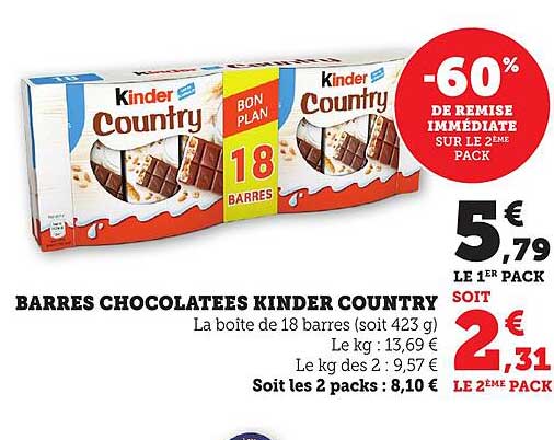 BARRES CHOCOLATEES KINDER COUNTRY