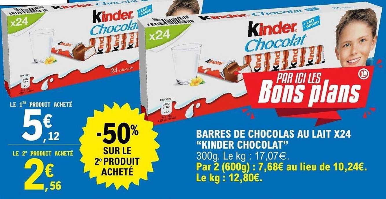 BARRES DE CHOCOLAS AU LAIT X24 "KINDER CHOCOLAT"