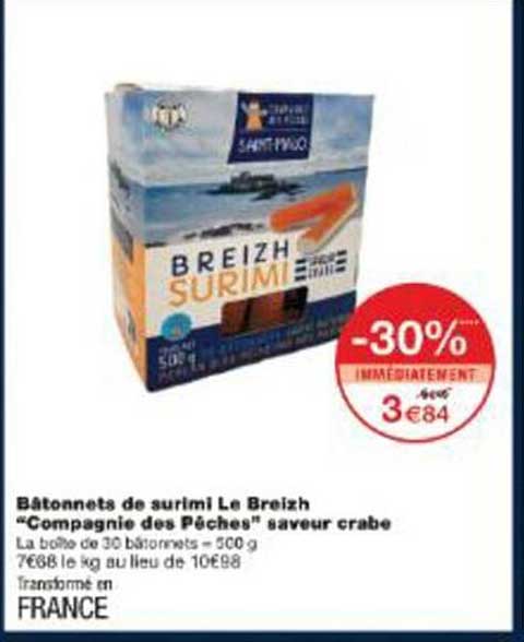 Bâtonnets de surimi Le Breizh "Compagnie des Pêches" saveur crabe