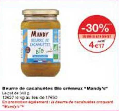 Beurre de cacahuètes Bio crémeux "Mandy's"