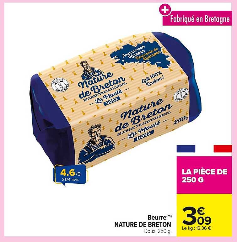 Beurre(m) NATURE DE BRETON Doux, 250 g