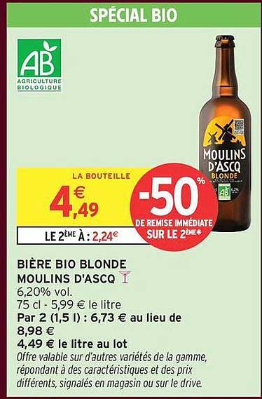 BIÈRE BIO BLONDE MOULINS D'ASQC