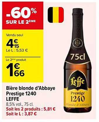 Bière blonde d’Abbaye Prestige 1240 LEFFE