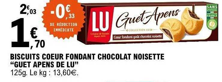 BISCUITS COEUR FONDANT CHOCOLAT NOISETTE "GUET APENS DE LU"