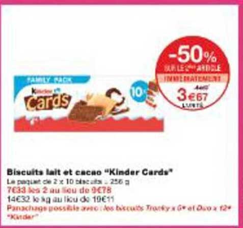 Biscuits lait et cacao "Kinder Cards"