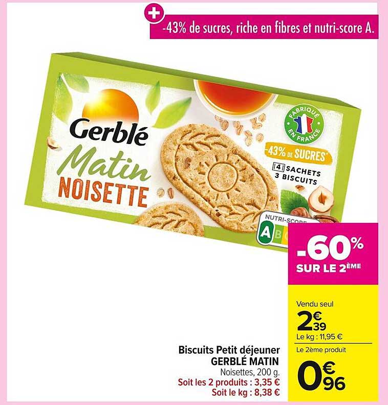 Biscuits Petit déjeuner GERBLÉ MATIN Noisette, 200 g