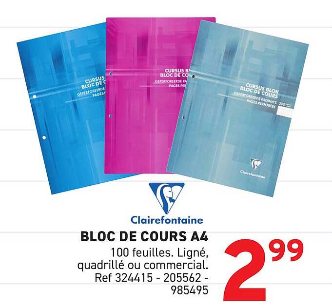 BLOC DE COURS A4