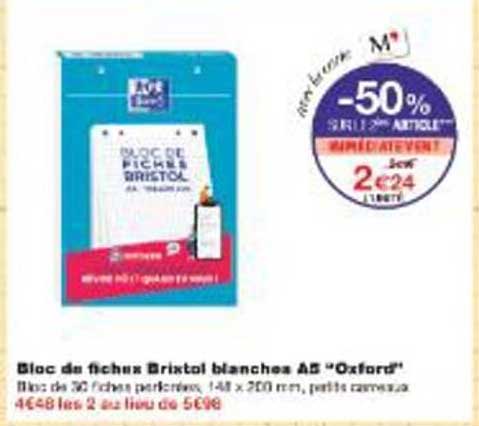 Bloc de fiches Bristol blanches A5 "Oxford"