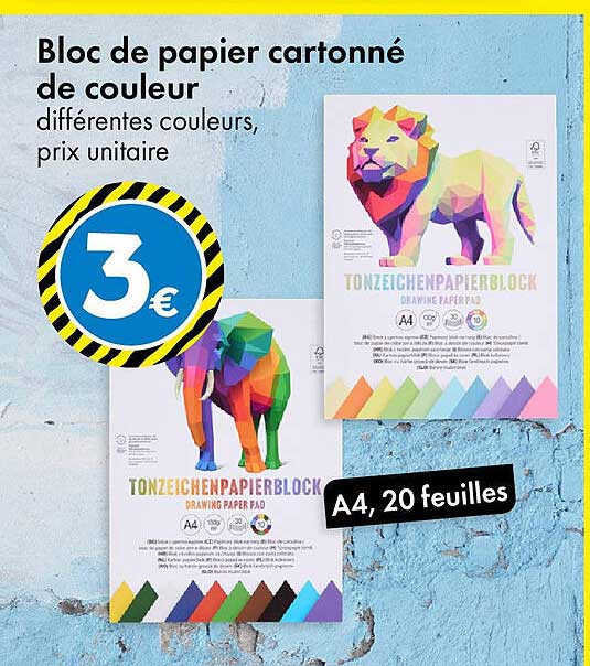 Bloc de papier cartonné de couleur
