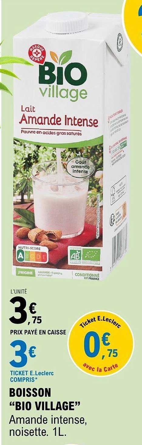 BOISSON "BIO VILLAGE" Amande intense, noisette. 1L.