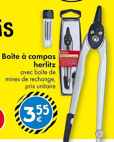 Boîte à compas herlitz avec boîte de mines de rechange, prix unitaire
