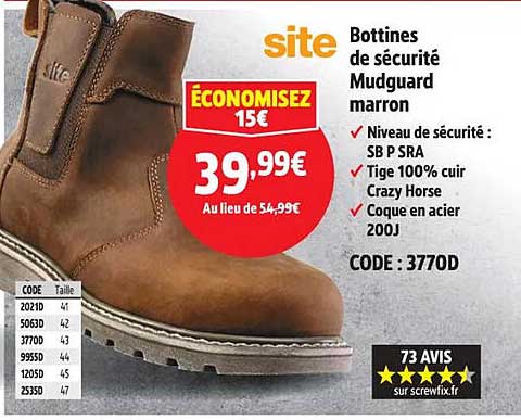 Bottines de sécurité Mudguard marron