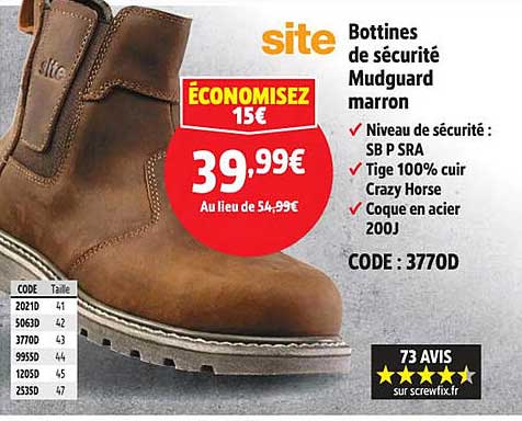 Bottines de sécurité Mudguard marron