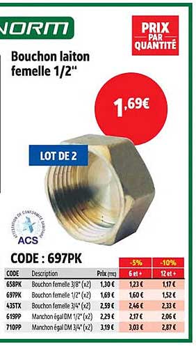 Bouchon laiton femelle 1/2"